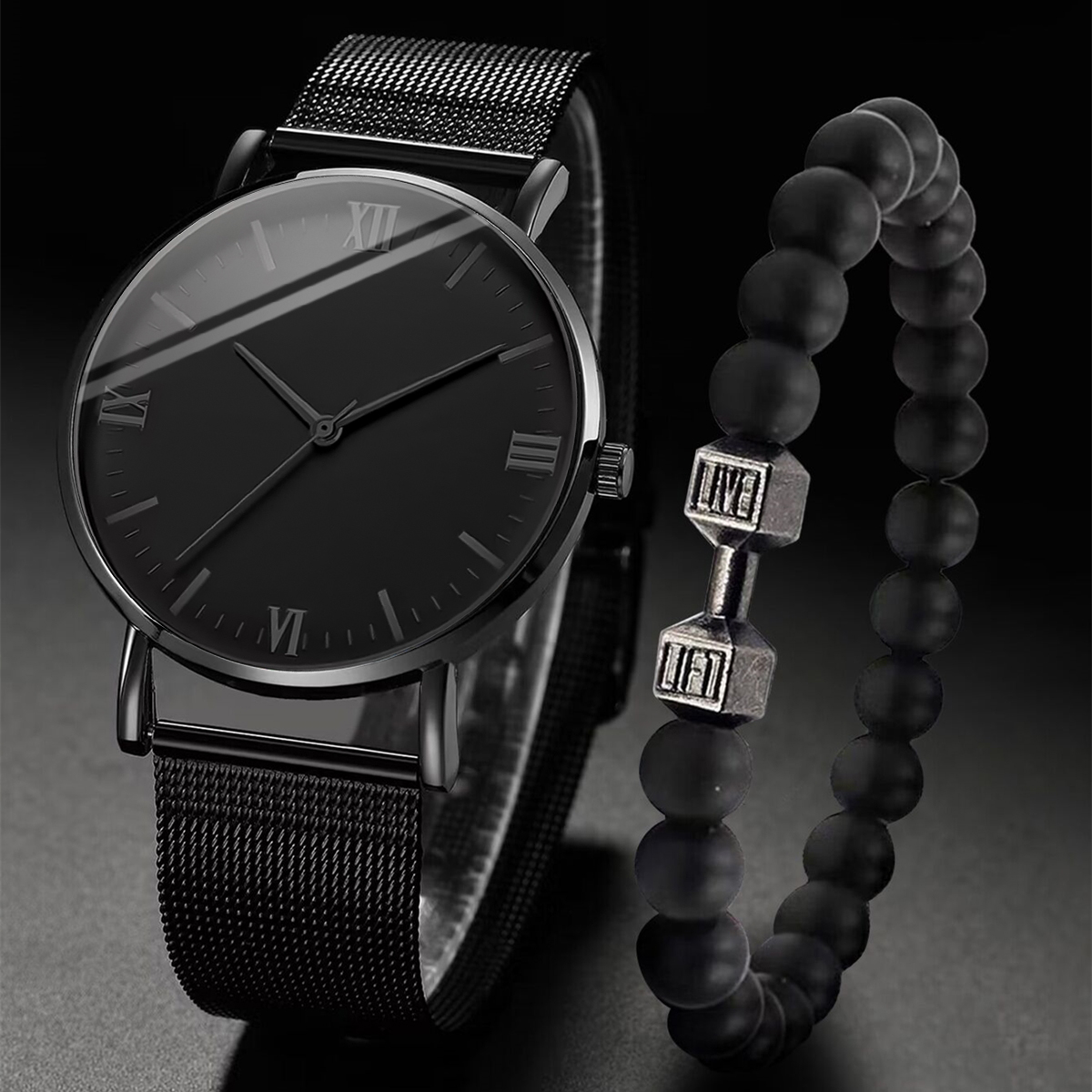 Mesh Stainless Strap - 2PCS Men's Watch Fashion Roma Quartz