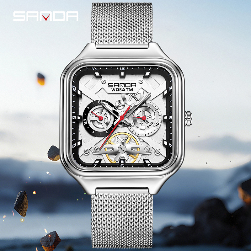 SANDA 9085 Men Wristwatch relo - огляд і ціна Mesh Stainless Strap